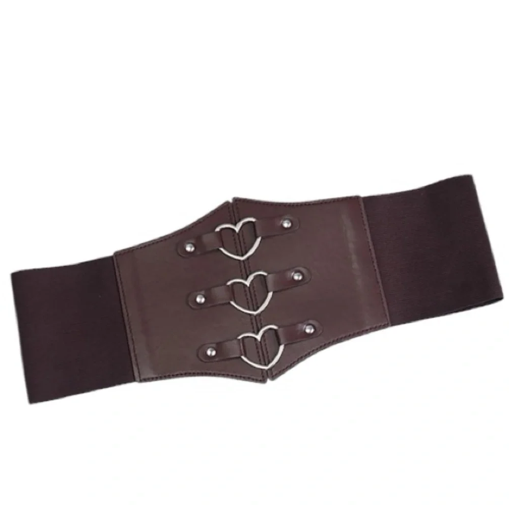 Plus Corset Belt Brown Heart Buckle Stretchy - Ren Faire Fairycore Cosplay 1X/2X